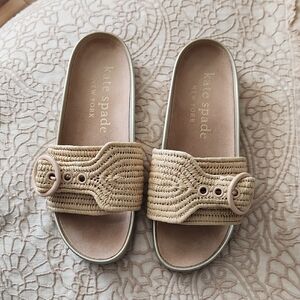 Kate Spade Beige Woven Slide Sandals